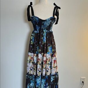 Floral Patchwork Maxi Dress with Black Straps